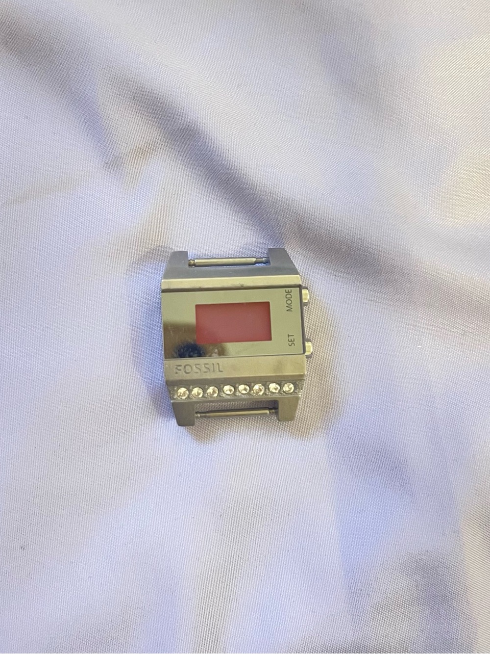 Fossil Silver Watch Case with Pink Display and Crystal Accents